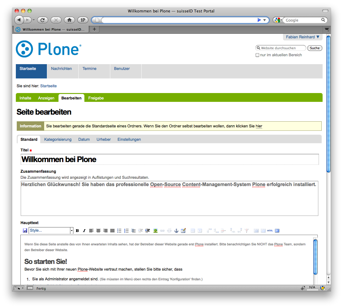 SuisseID Plone Logged
in